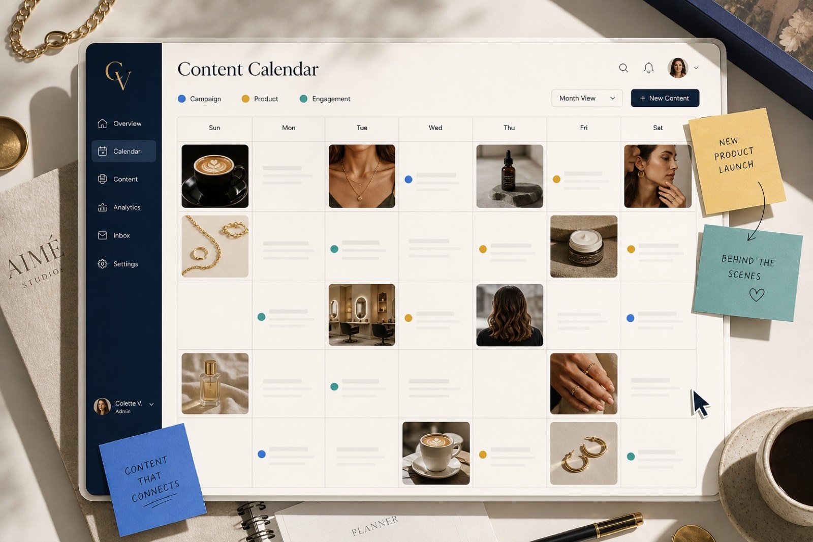 Sample monthly content calendar board